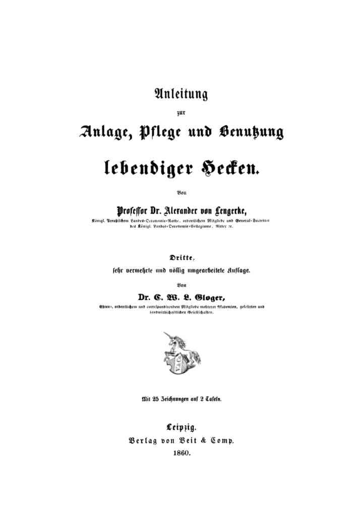 Anleitung zur Anlage-, Pflege und Benutzung lebendiger Hecken, 3rd Edition eBook