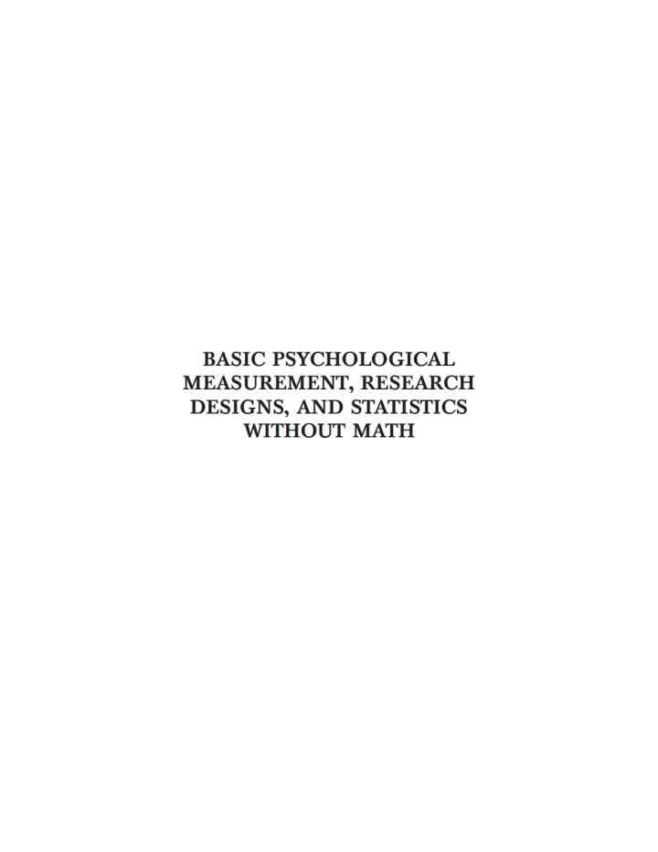 Basic Psychological Measurement, Research Designs, and Statistics Without Math eBook