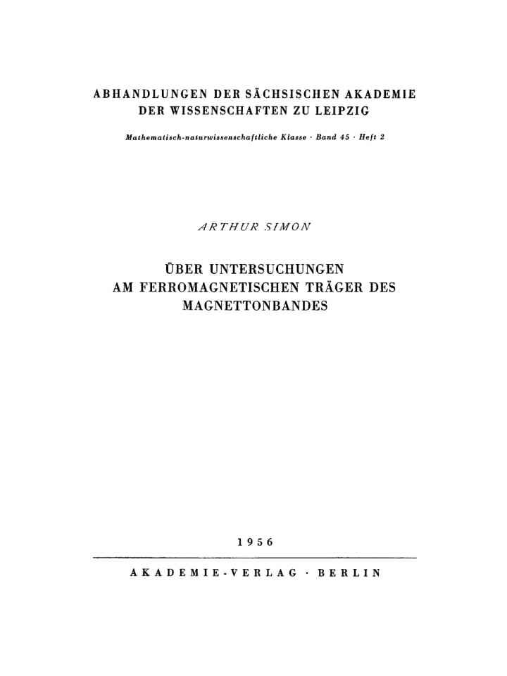Über Untersuchungen am ferromagnetischen Träger des Magnettonbandes eBook