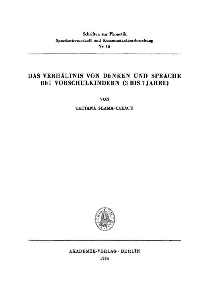 Das Verhältnis von Denken und Sprache bei Vorschulkindern (3 bis 7 Jahre) eBook
