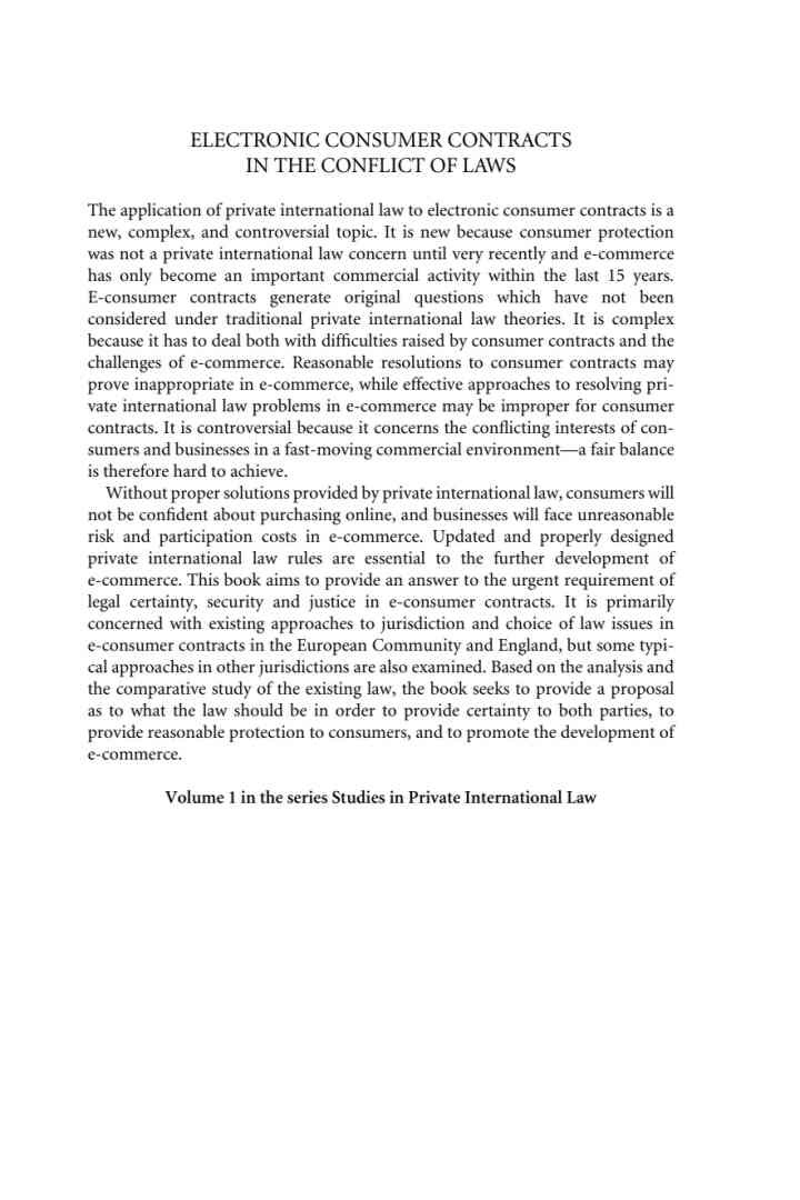 Electronic Consumer Contracts in the Conflict of Laws: A Novel eBook