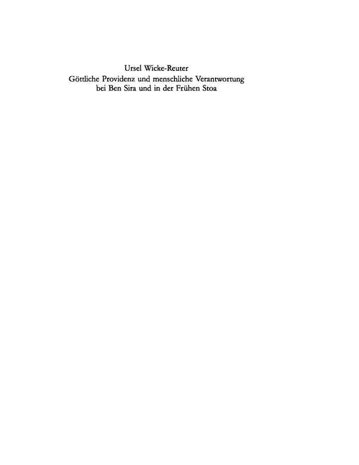 Göttliche Providenz und menschliche Verantwortung bei Ben Sira und in der Frühen Stoa, 1st Edition eBook