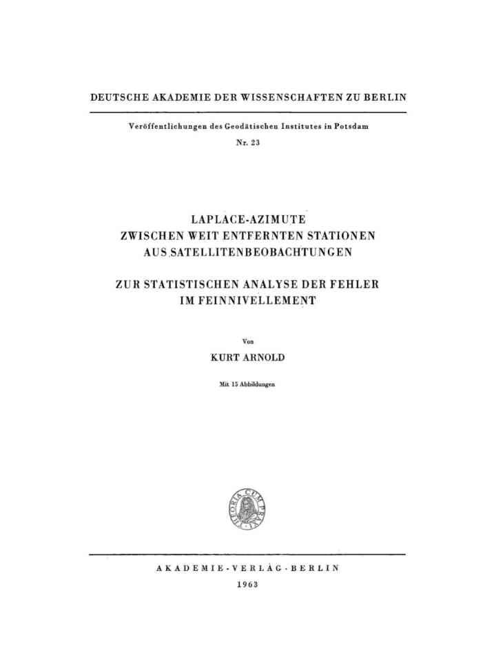 Laplace-Azimute zwischen weit entfernten Stationen aus Satellitenbeobachtungen: Zur statistischen Analyse der Fehler im Feinnivellement, 1st Edition eBook
