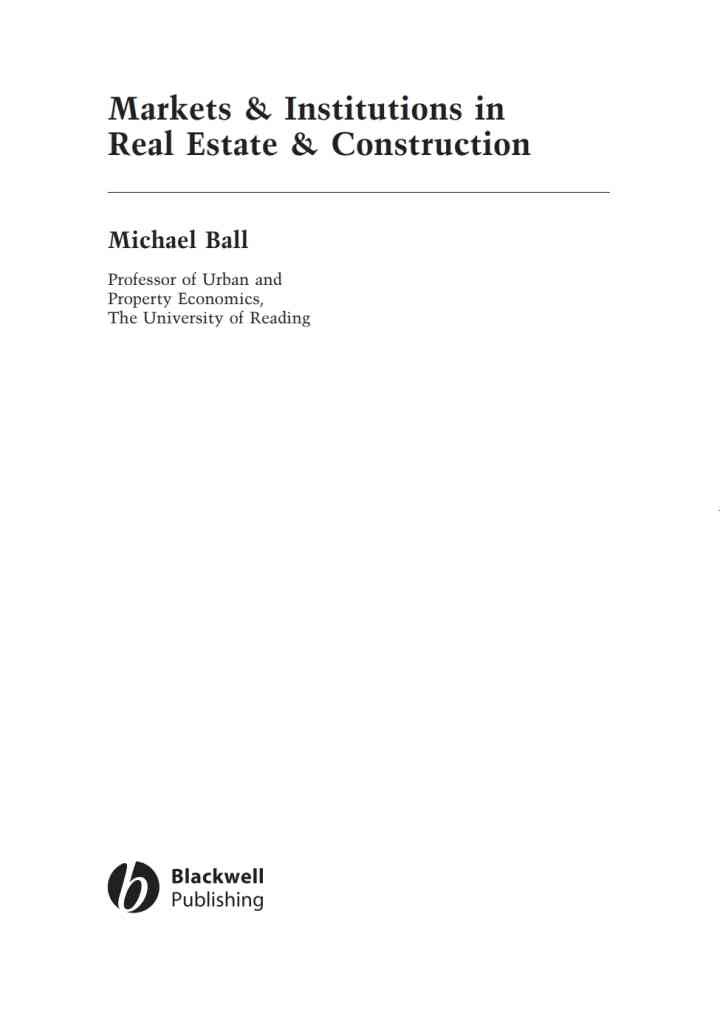 Markets and Institutions in Real Estate and Construction, 1st Edition eBook