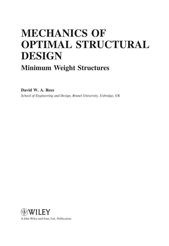 Mechanics of Optimal Structural Design: Minimum Weight Structures, 1st Edition eBook