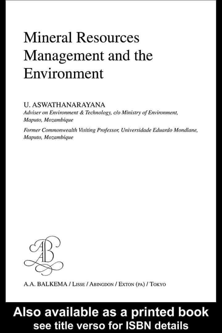 Mineral Resources Management and the Environment, 1st Edition eBook