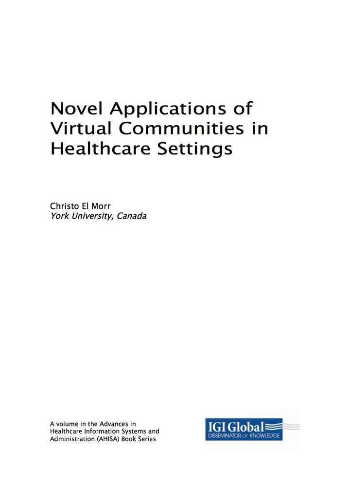 Novel Applications of Virtual Communities in Healthcare Settings eBook