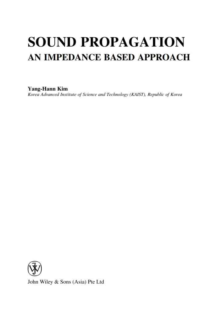 Sound Propagation: An Impedance Based Approach: An Impedance Based Approach eBook