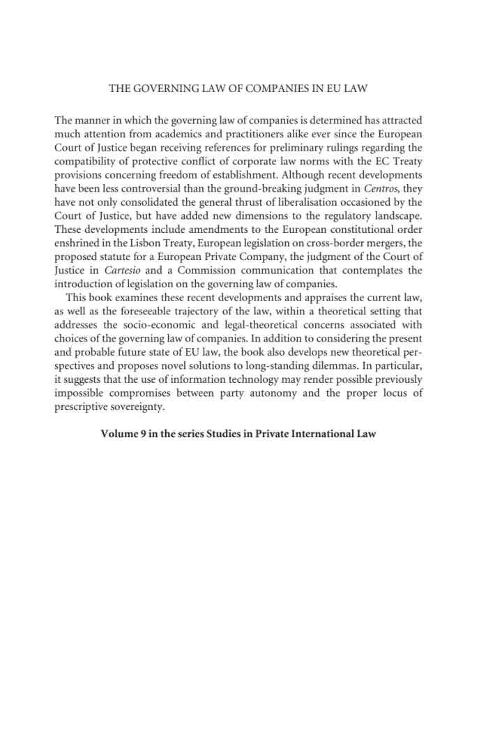 The Governing Law of Companies in EU Law eBook