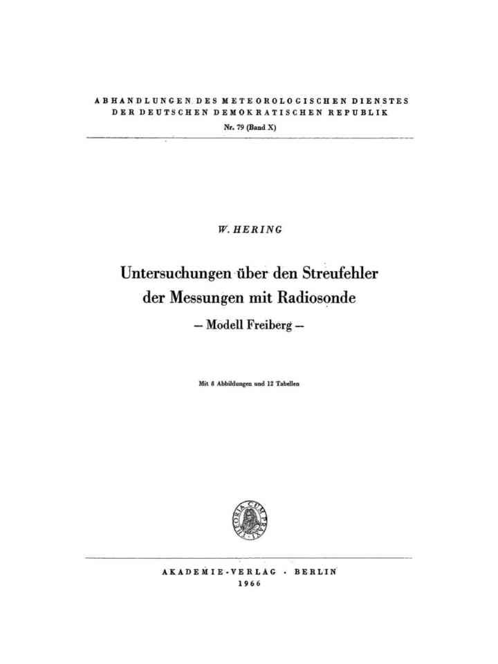 Untersuchungen über den Streufehler der Messungen mit Radiosonde: Modell Freiberg, 1st Edition eBook